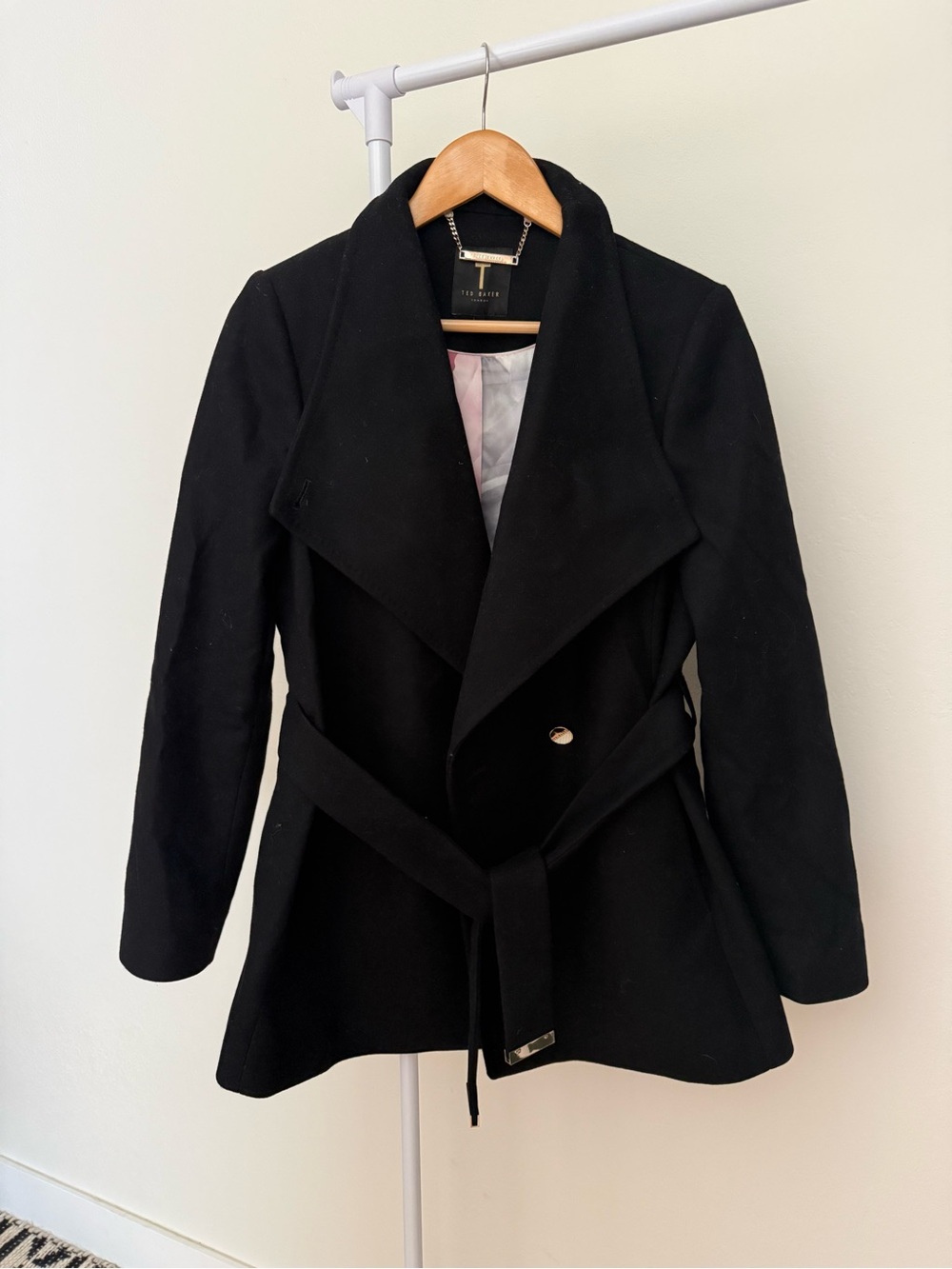 Ted Baker Black floral Lined Belted Coat